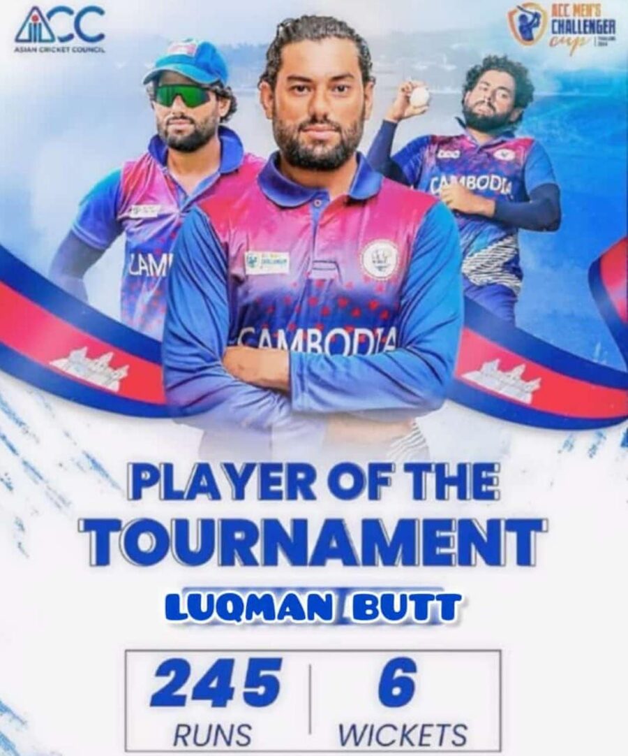 Luqman Butt Player of the Tournament graphic: 245 runs and 6 wickets